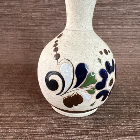 Sign Mexican Tonalá Pottery Vase-Cobalt Blue Flower-6.25″ Folk Art Stoneware VTG - Picture 6 of 8